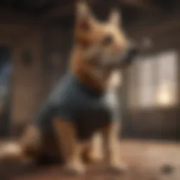 Close-up view of a dog wearing a compression shirt
