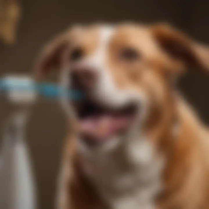 A dog owner brushing their dog's teeth with a toothbrush designed for pets