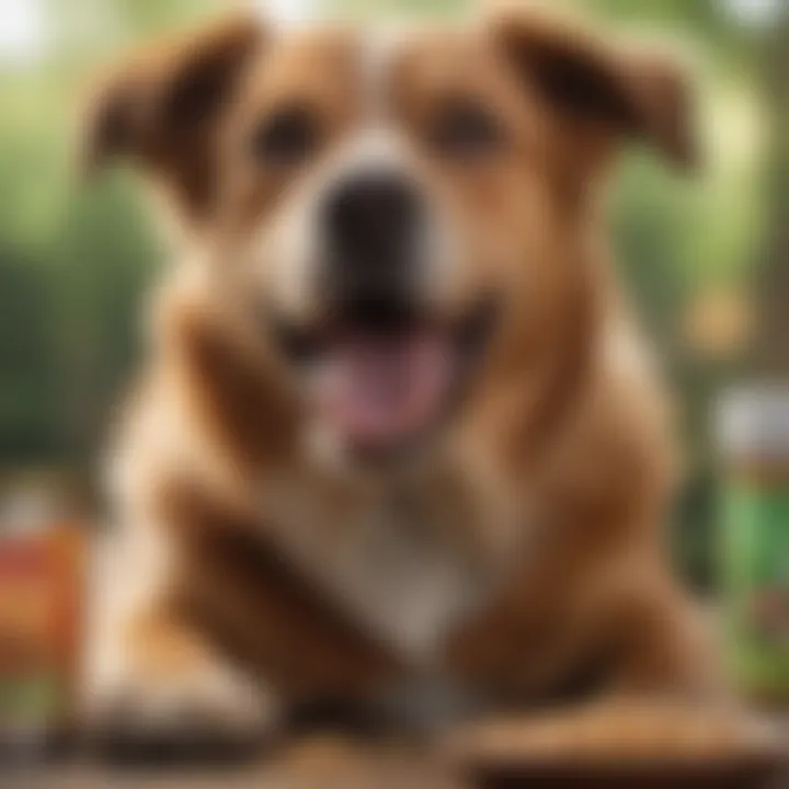 A selection of dog foods with labels highlighting dental health benefits