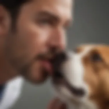 A veterinarian examining a dog's mouth during a health check-up