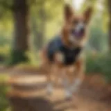 A dog wearing a rear leg knee brace while playing in a park