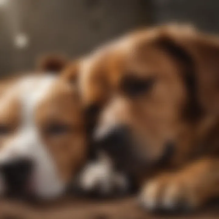 Dog sleeping with its head resting on another dog, symbolizing affection and companionship