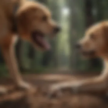 A group of dogs interacting, showcasing their paws