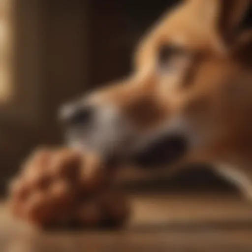 Close-up of a dog licking its paw