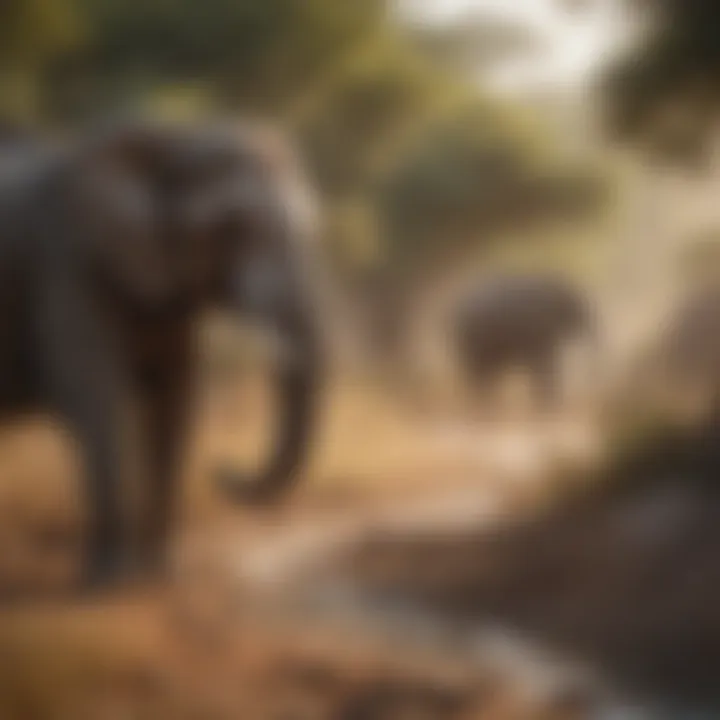 A serene landscape depicting elephants in their natural habitat, emphasizing conservation.