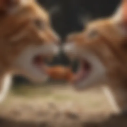 A cat displaying playful biting behavior