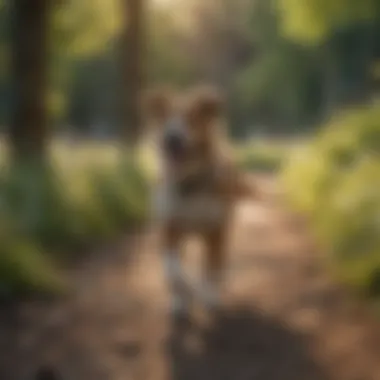 Dog Walking in Serene Setting A serene outdoor setting where a dog is being walked, showcasing proper routines.