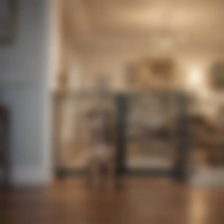 Pet gate installed in a living room to manage pet space