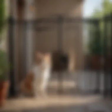 Pet owner enjoying time with pets while using a pet gate