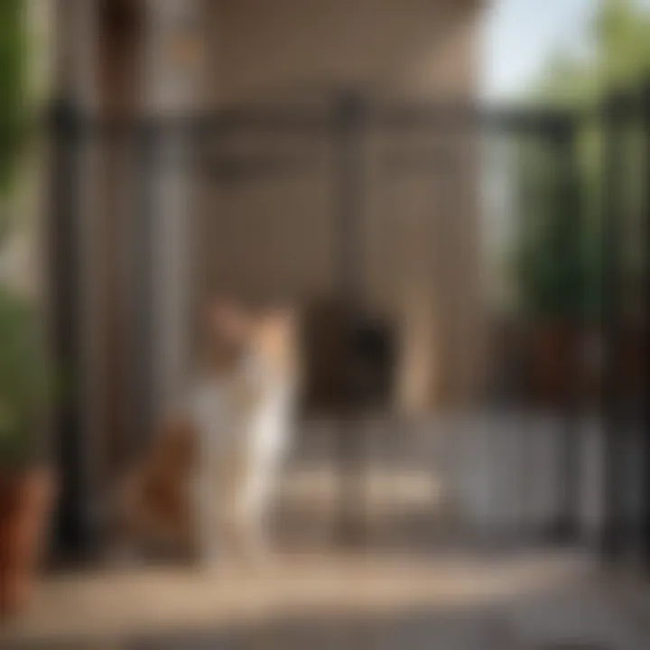 Pet owner enjoying time with pets while using a pet gate