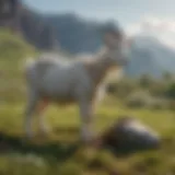 A goat in a serene pasture, showcasing its natural habitat.