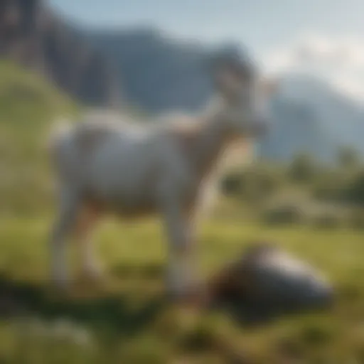 A goat in a serene pasture, showcasing its natural habitat.