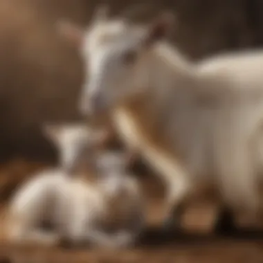 Newborn Goats with Mother Newborn goats nestled with their mother, highlighting the birthing bond.
