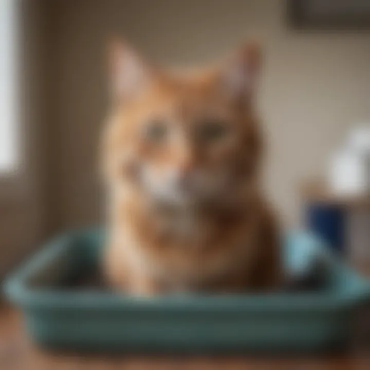 Cat using a litter box filled with hard clumping litter