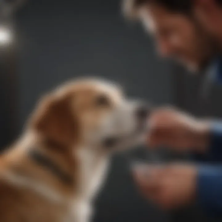 Veterinarian demonstrating the microchipping technique on a dog.