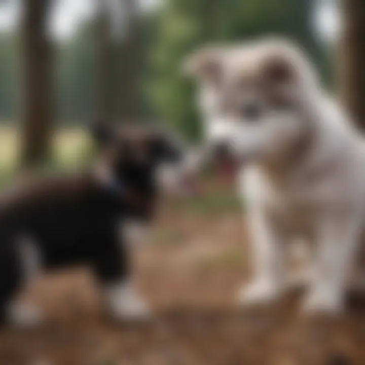 Husky Poo puppy interacting with children