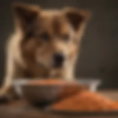 Hydrolyzed dog food in a bowl with a dog looking at it