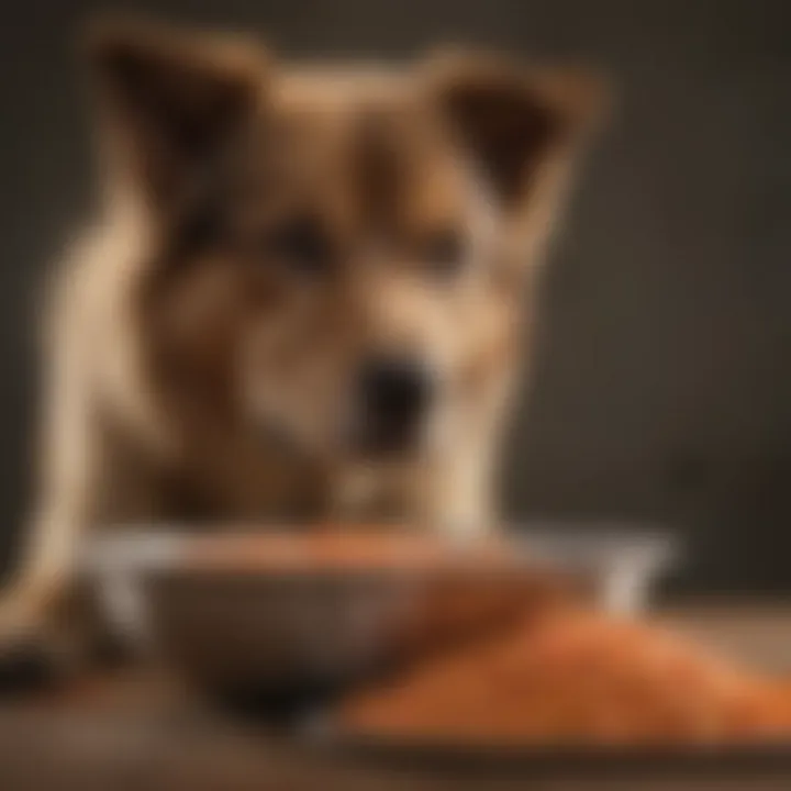 Hydrolyzed dog food in a bowl with a dog looking at it