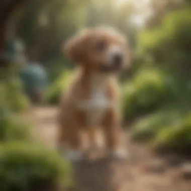 Toy breed puppy playing in a garden