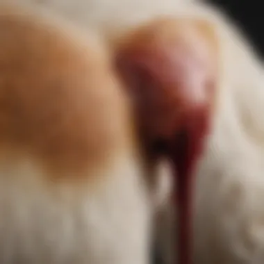 Close-up of dog's stool showing blood