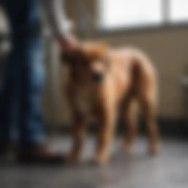 A veterinarian examining a dog for health issues