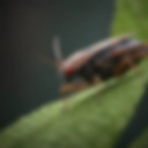 Close-up of a jumping bug on a leaf