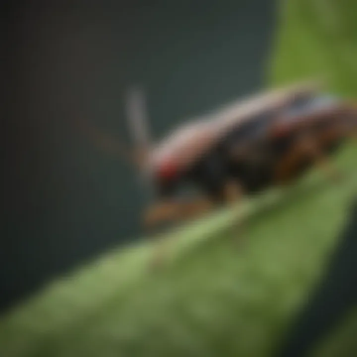 Close-up of a jumping bug on a leaf