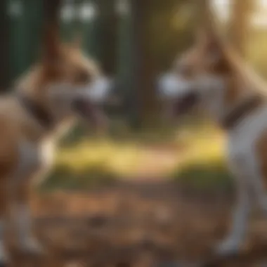 Two male dogs displaying signs of aggression towards each other