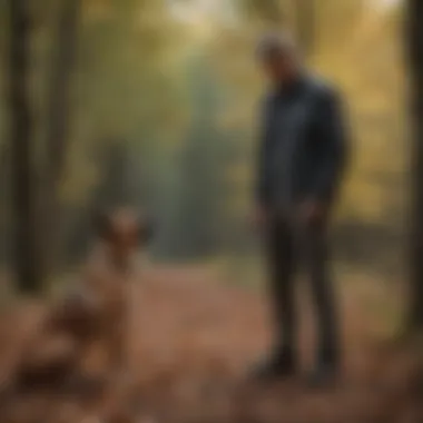 A dog owner observing their dogs' body language during a tense interaction