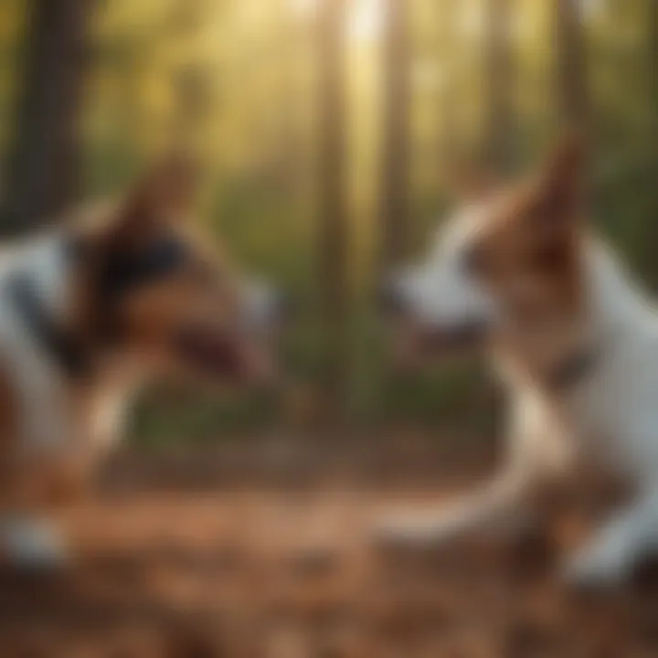 Two male dogs engaging in positive play under supervision