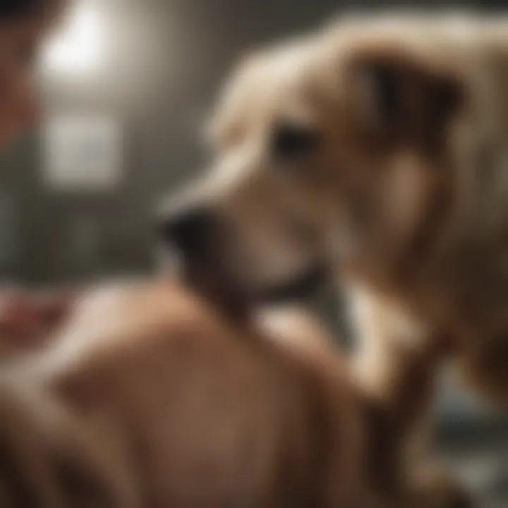 Veterinarian examining a dog for skin issues