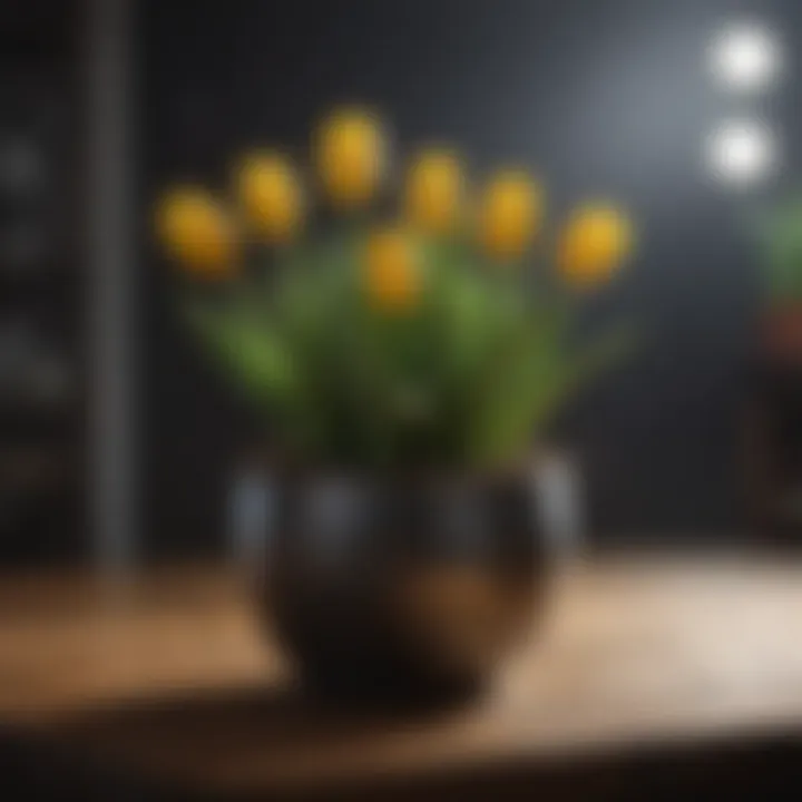 Mini tulip bulbs arranged in a decorative planter