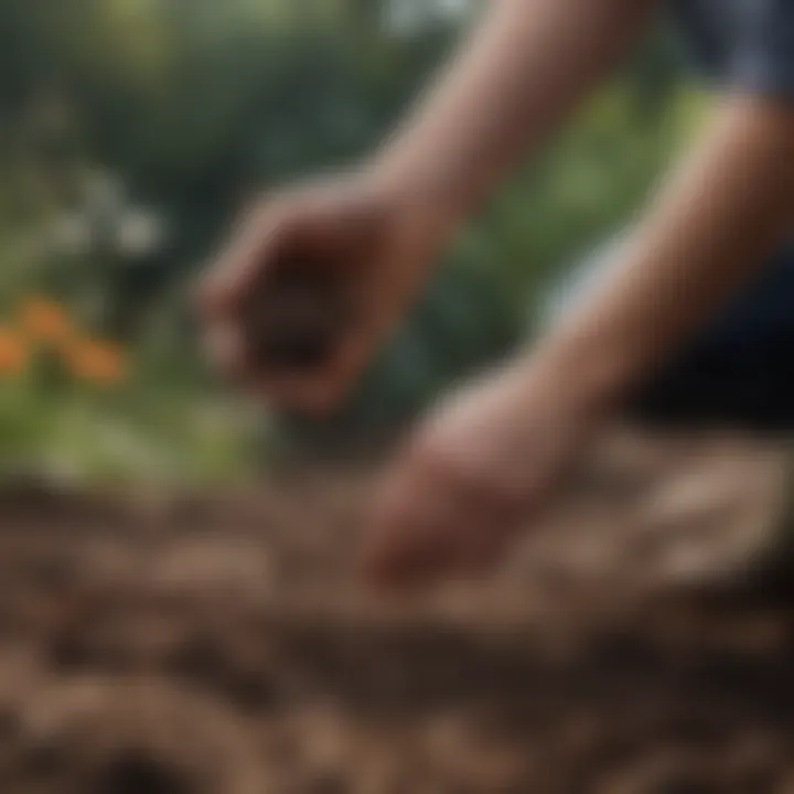 A gardener planting perennial seeds in rich soil