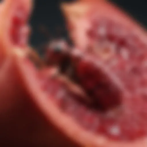 Close-up view of pomegranate fruit borer on a pomegranate