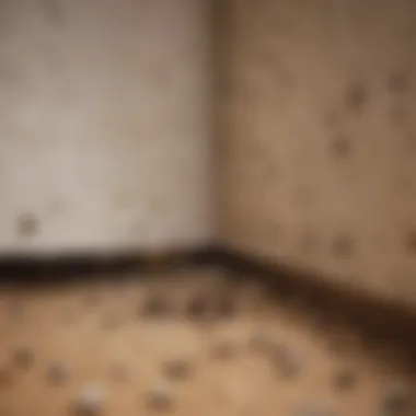 Close-up of mouse droppings in a bedroom corner