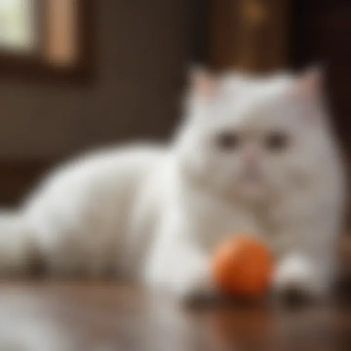 White Persian cat playing with a toy