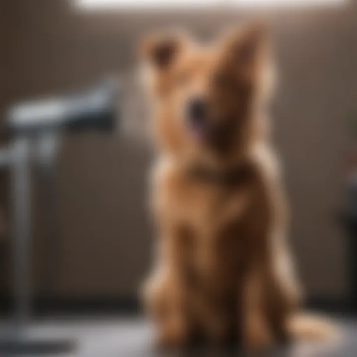 A pet groomer demonstrating safe usage of a blow dryer on a dog.