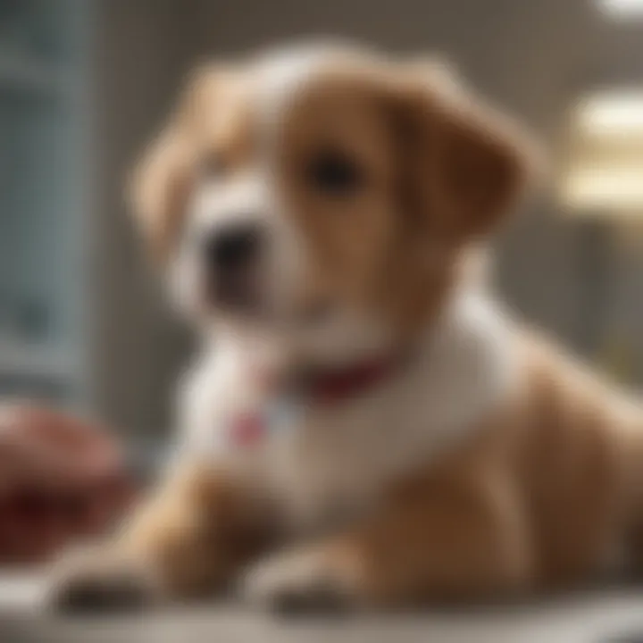 A puppy receiving its first vaccination in a clinic