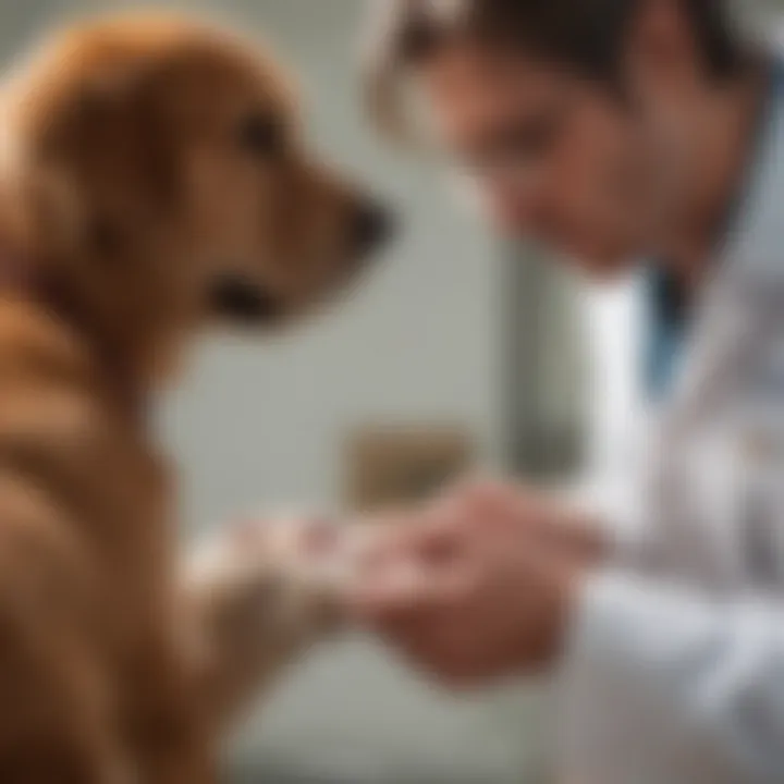 A veterinarian examining a dog for mange