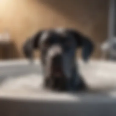 A Great Dane enjoying a bath to maintain skin health