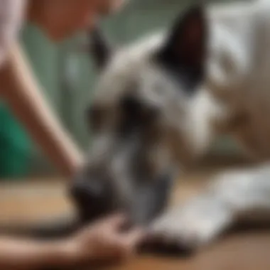 Veterinarian examining a Great Dane's skin