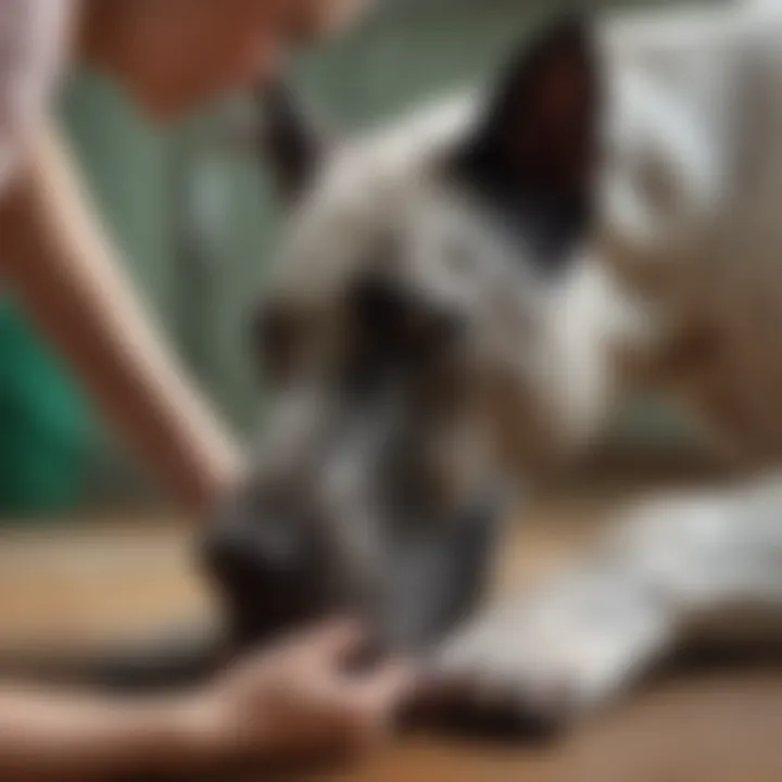 Veterinarian examining a Great Dane's skin