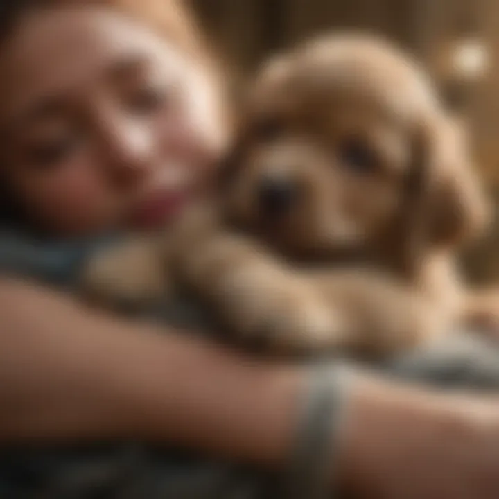 Puppy being cradled by a caregiver