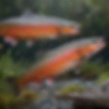 Life Cycle of Steelhead Trout A detailed illustration depicting the life cycle stages of steelhead trout from egg to adult.