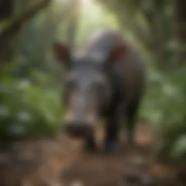 A tapir foraging amidst lush vegetation