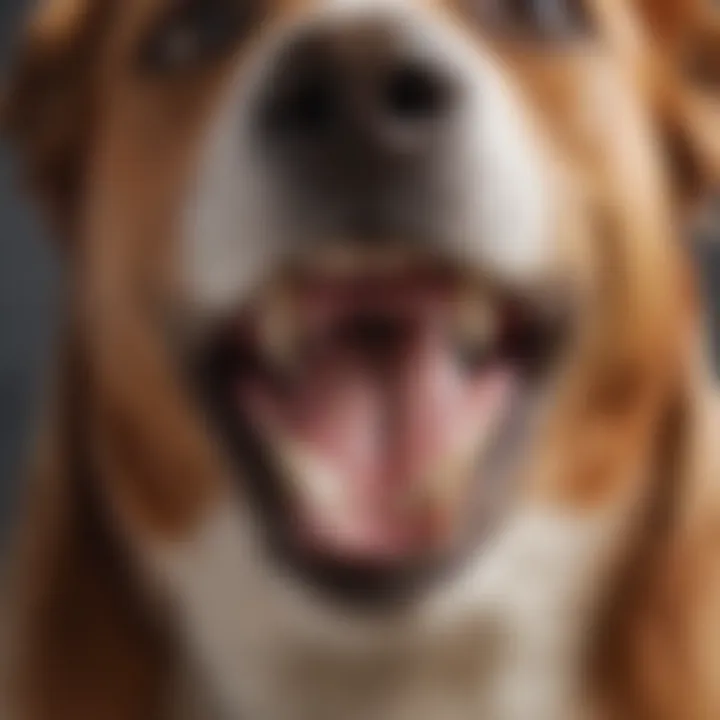 A close-up of a dog's healthy teeth and gums, showcasing proper dental care.