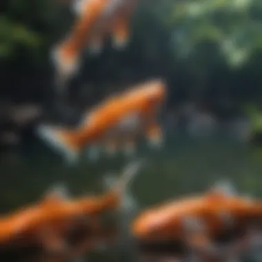 Koi feeding enthusiast observing fish behavior during feeding time.