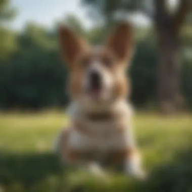 A dog in a grassy field looking unwell
