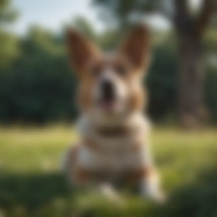 A dog in a grassy field looking unwell