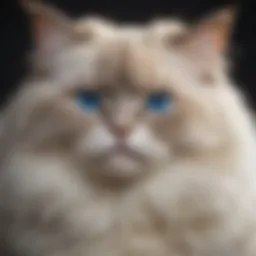 Close-up of a fluffy Ragdoll cat with bright blue eyes